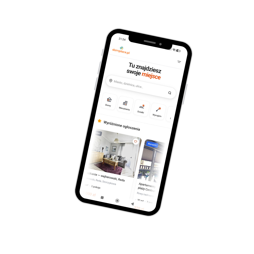 Aplikacja mobilna Domplace na telefonie