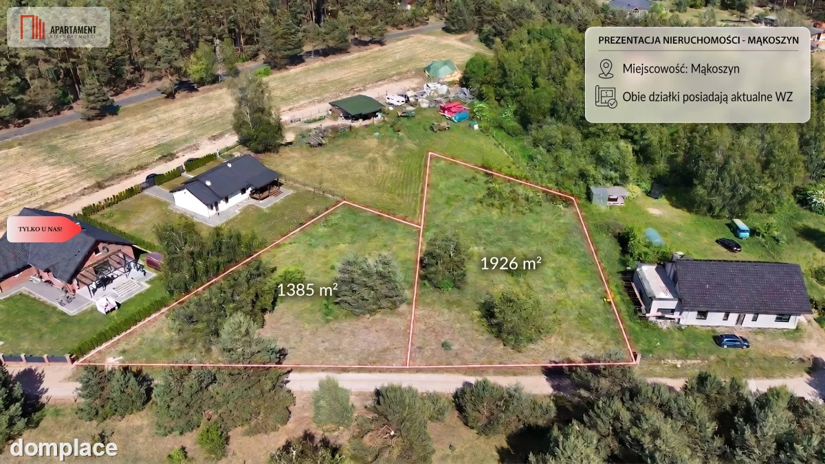 Działki 1385 m² i 1926 m² w leśnej otulinie z WZ