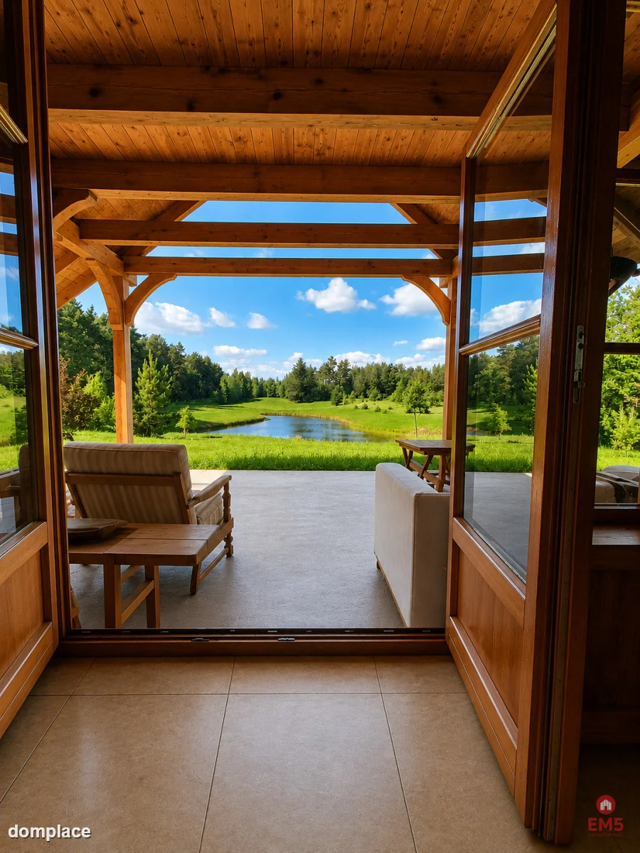 Drewniany dom premium nad stawem | 1 ha | Sauna | — zdjęcie 3