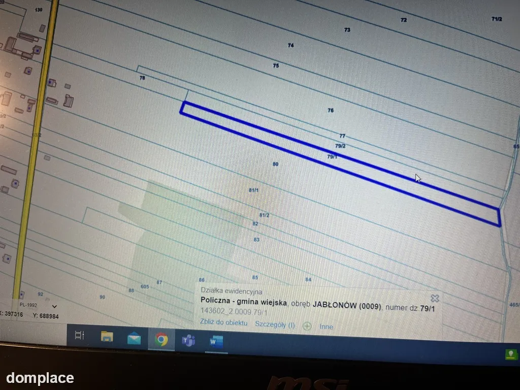 Działka rola 0,77 ha w Jabłonowie gm. Policzna.