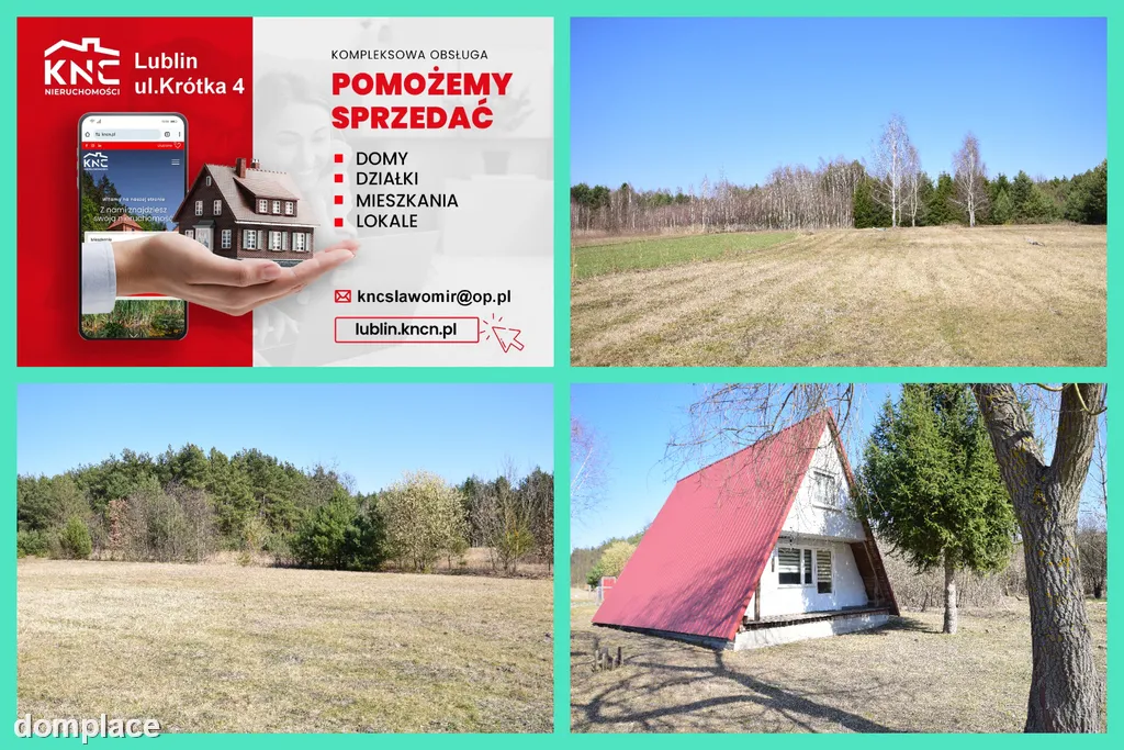 B ładna działka z domkiem letniskowym, własny las.