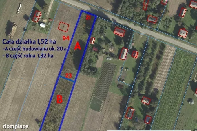 Działka rolno-budowlana 1,52 ha Dąbrowa gm. Ludwin