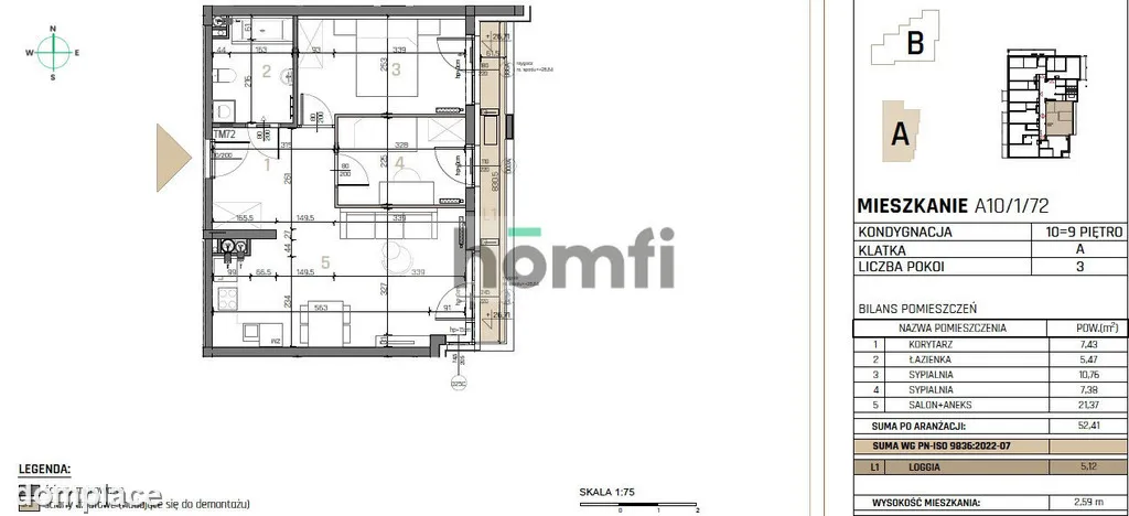 3-pokojowe mieszkanie na 9 piętrze -53m2
