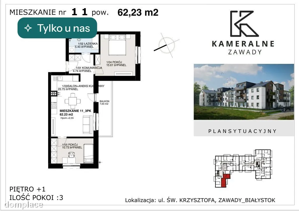 Kameralne Zawady - 62,23m2 - I PIĘTRO