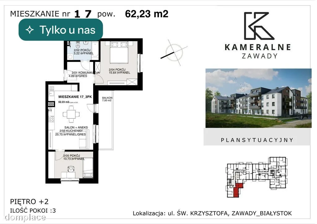 Kameralne Zawady - 62,23m2, II PIĘTRO