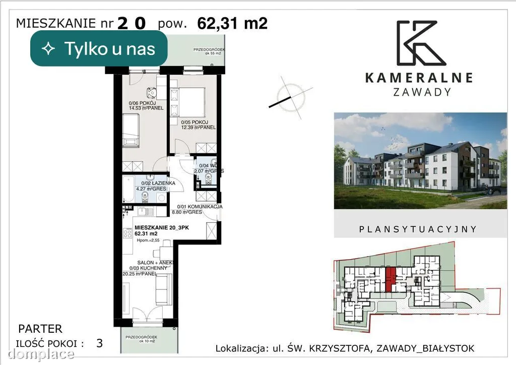 Kameralne Zawady - 62,31m2 z ogródkiem 55m2+10m2