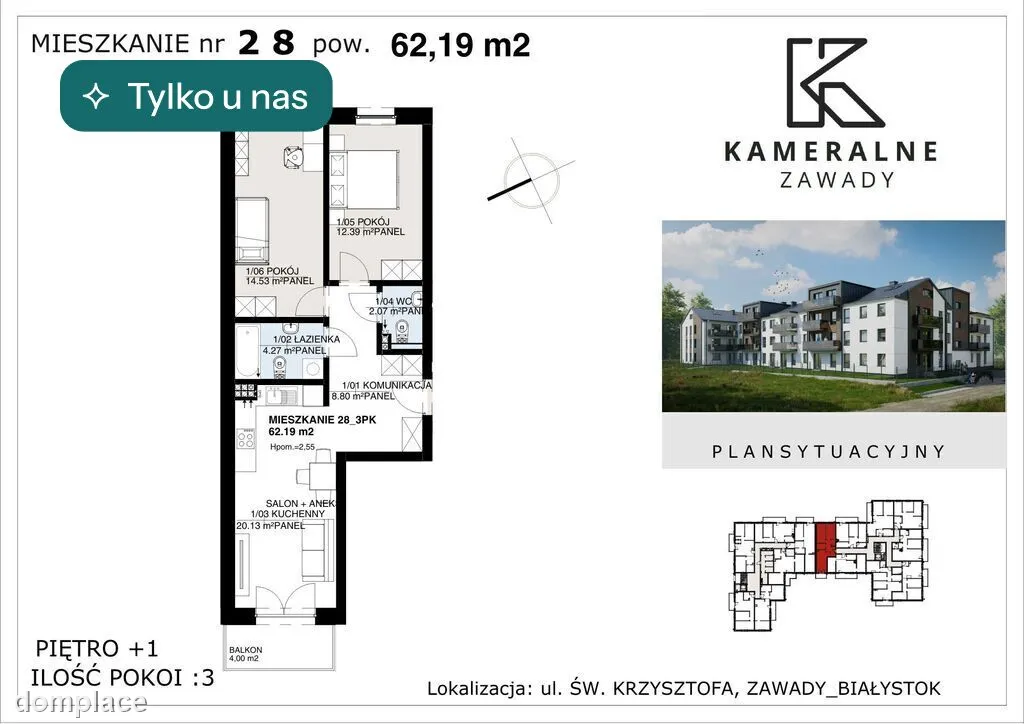 Kameralne Zawady - 62,19m2 , I Piętro