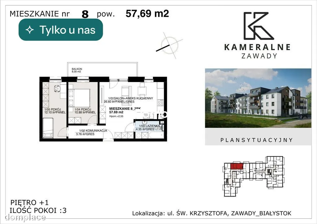 Kameralne Zawady - 57,69m2, I Piętro