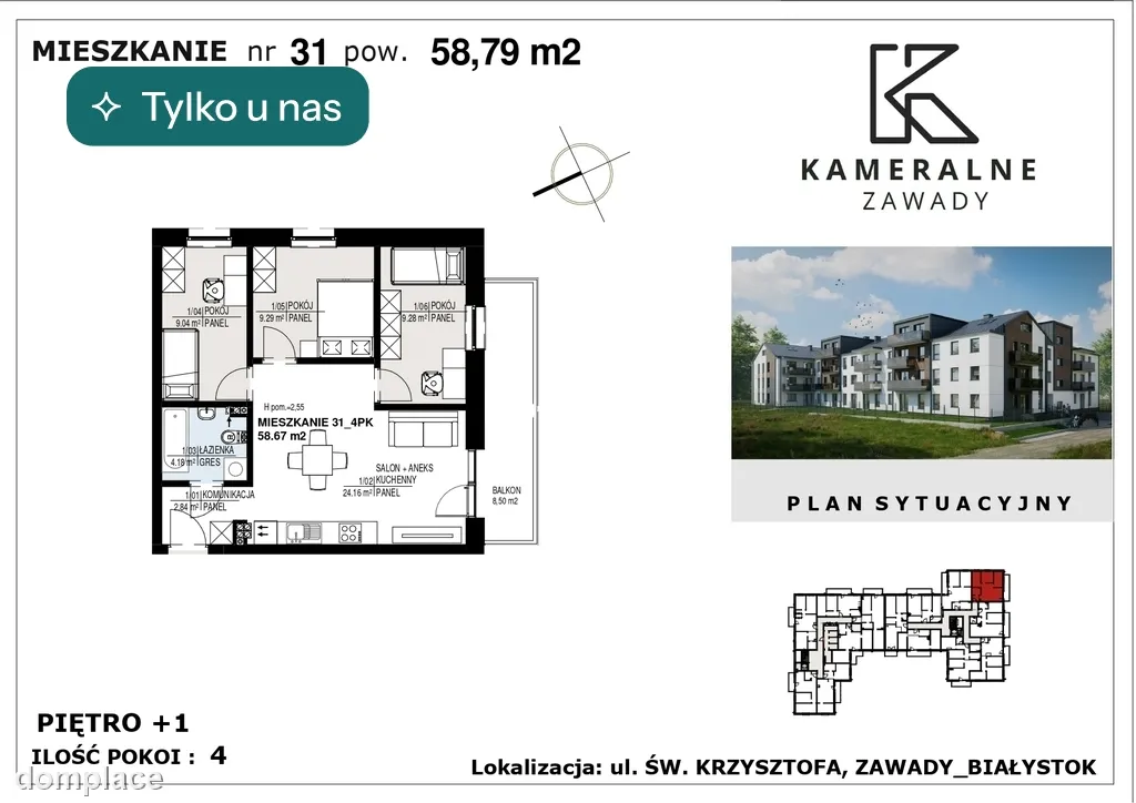 Kameralne Zawady - 58,67m2 na I Piętrze