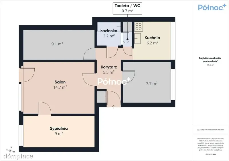 4 -pokoje, 57 m2, Centrum!