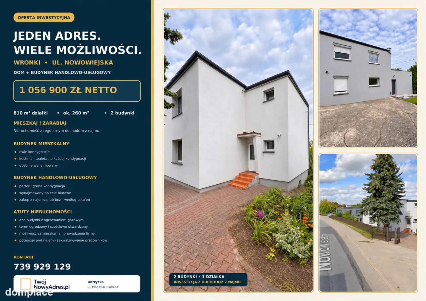 Dom i budynek handlowo-usługowy na jednej działce | Wronki